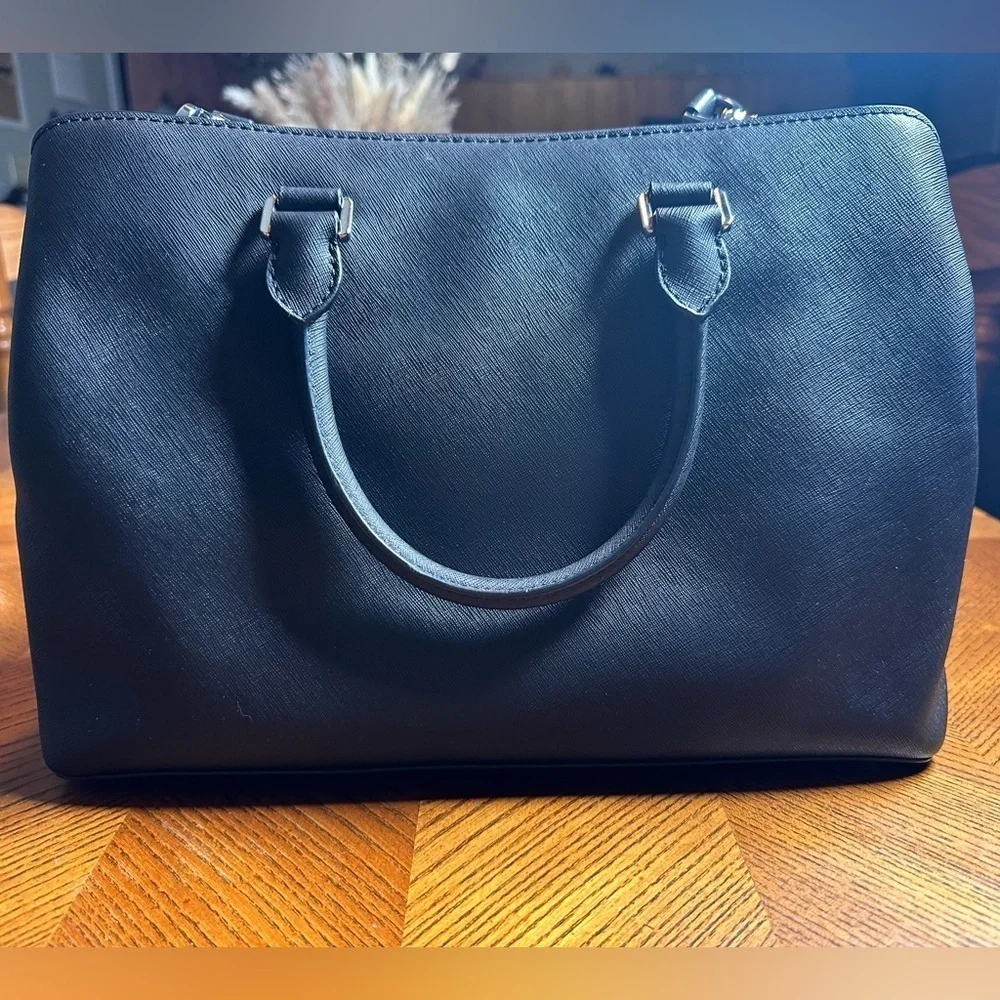 Savannah Large Saffiano Leather Satchel Black